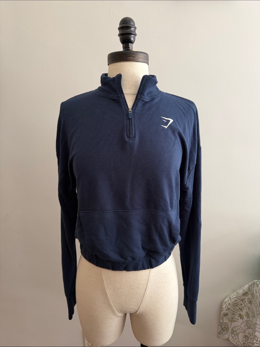 Gymshark Navy Quarter-Zip Cropped Pullover